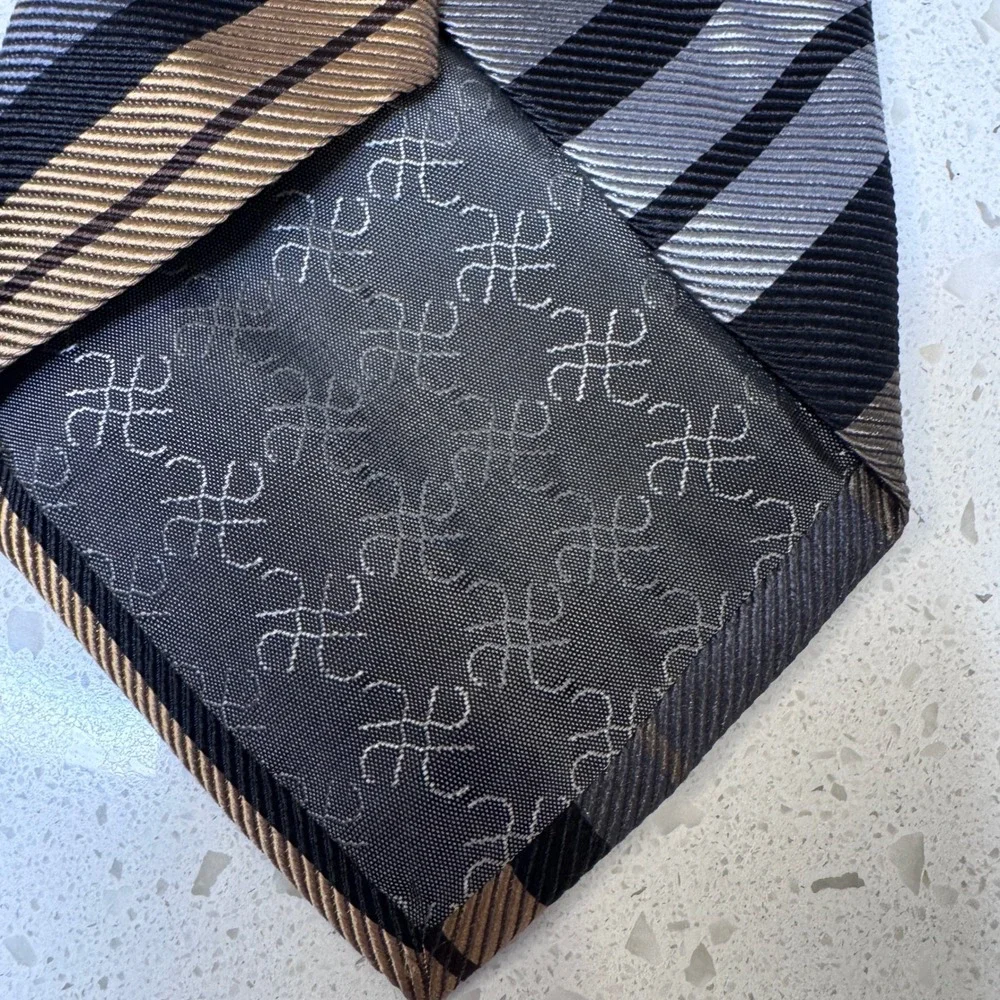 Tino Cosma Silk Necktie Mens Black Grey Bronze Striped Made in Italy Tie